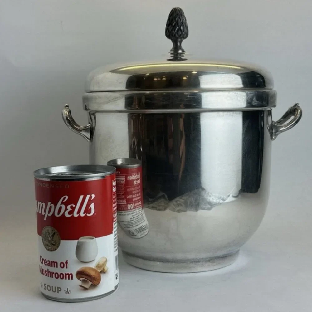 Vintage Sheffield Silver Co Ice Bucket Pineapple Lid Glass Liner MCM Silverplate
